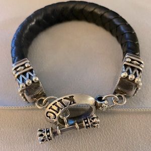 King Baby Braided Leather Bracelet w/Crown & Toggle.